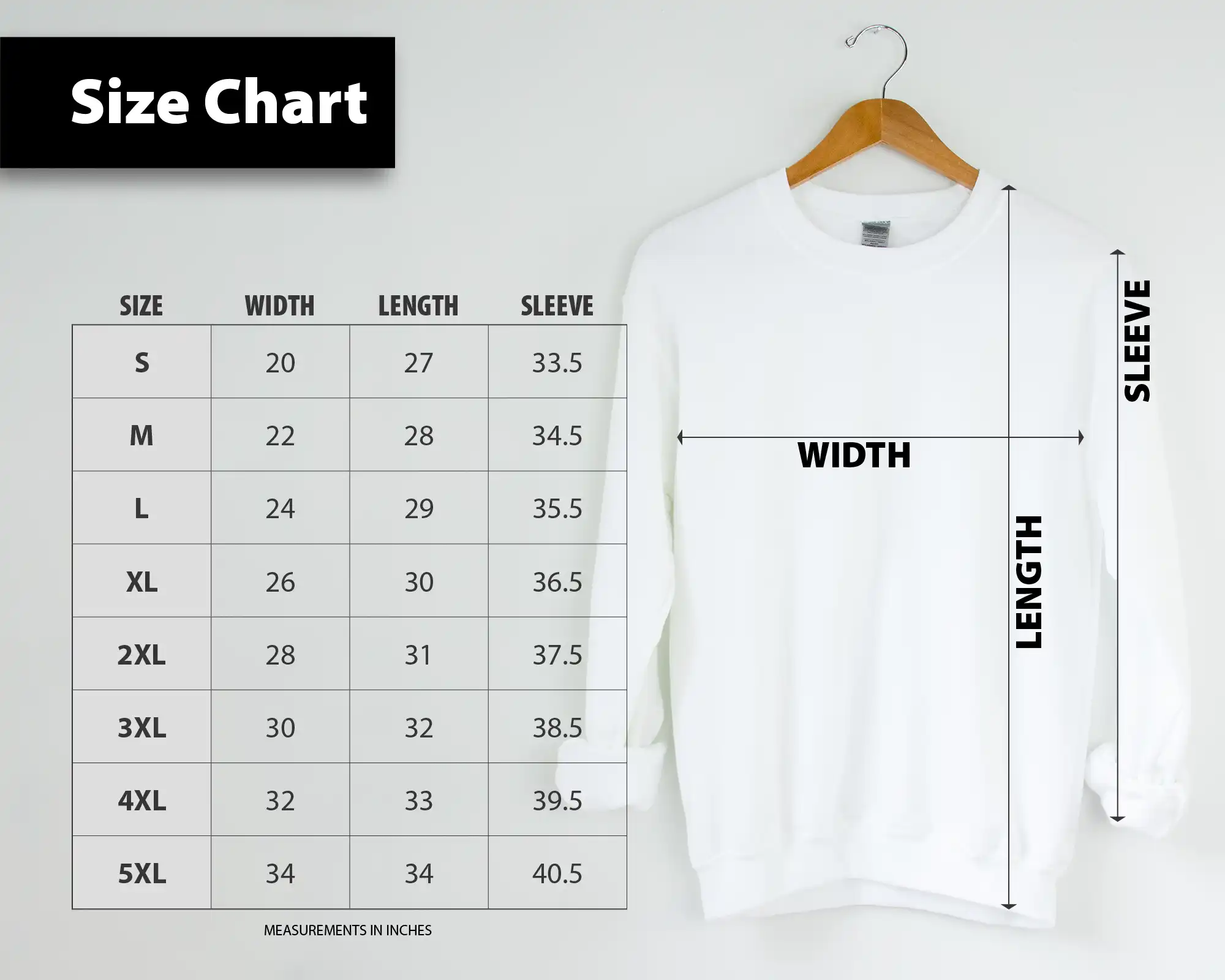 Sweatshirt Size Chart