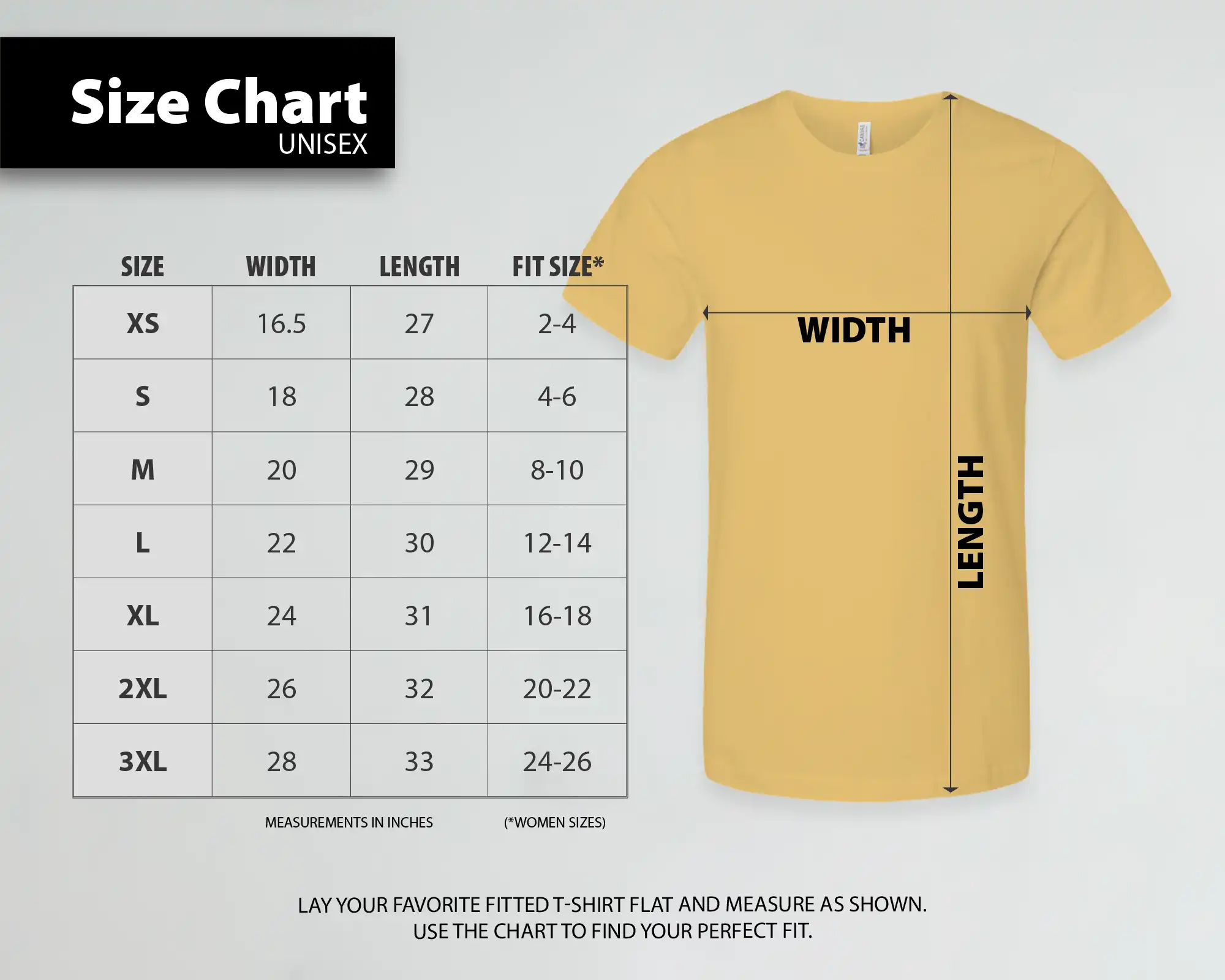 T-Shirt Size Chart