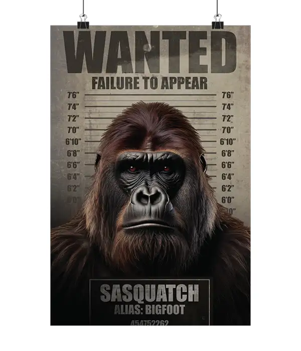 Bigfoot Sasquatch Mugshot Poster Print