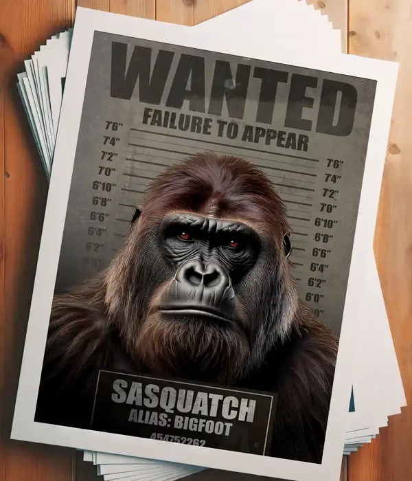 Bigfoot Sasquatch Mugshot Poster Print
