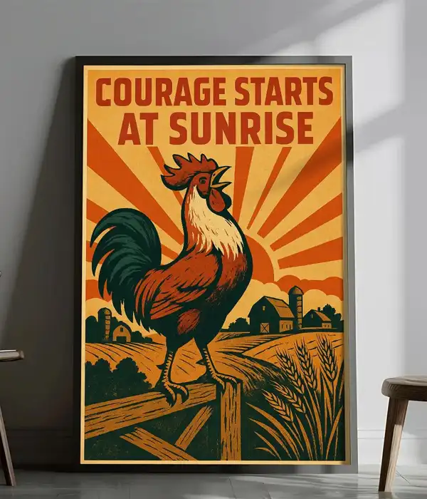 Vintage Rooster Midcentury Poster Print