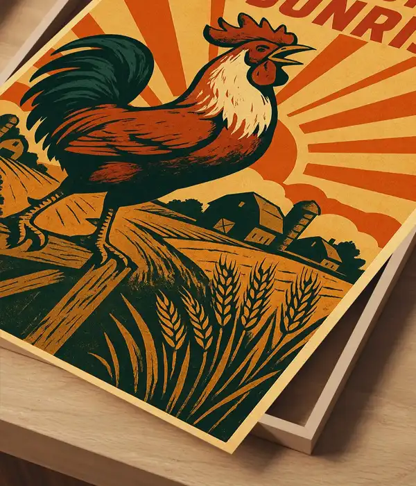 Vintage Rooster Midcentury Poster Print