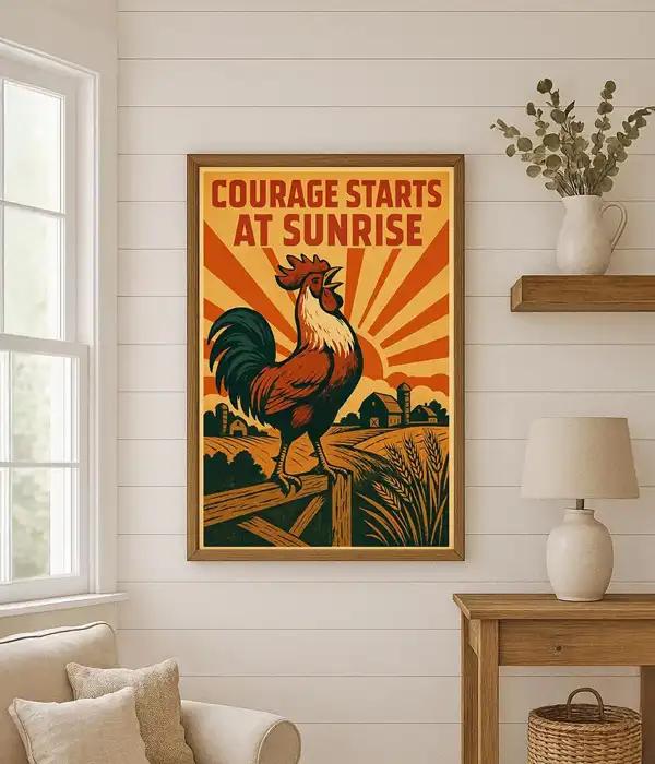 Vintage Rooster Midcentury Poster Print