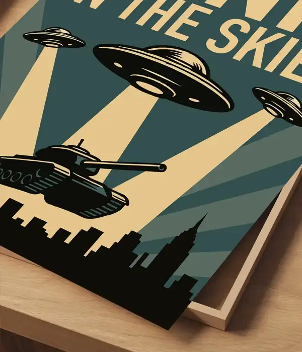 Retro Alien UFO Invasion Poster Print