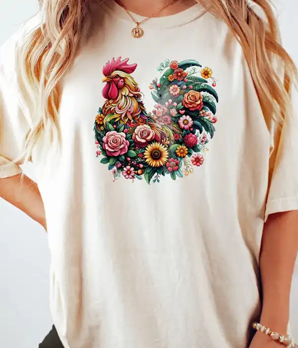 Floral Rooster Graphic T-Shirt