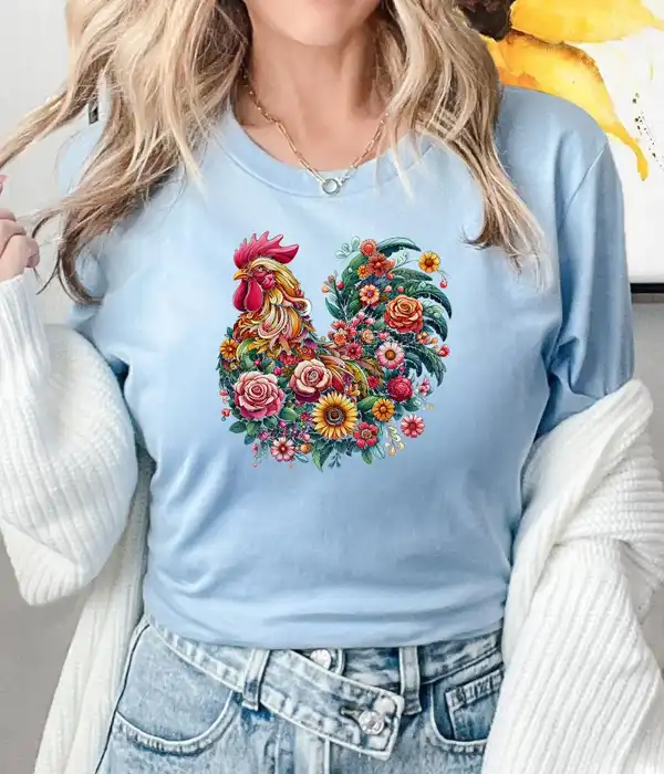 Floral Rooster Graphic T-Shirt