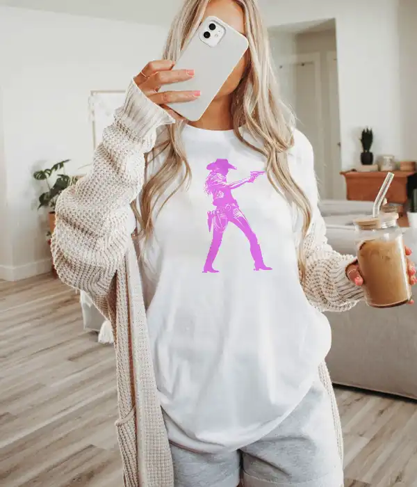 Modern Pink Cowgirl Gunslinger T-Shirt