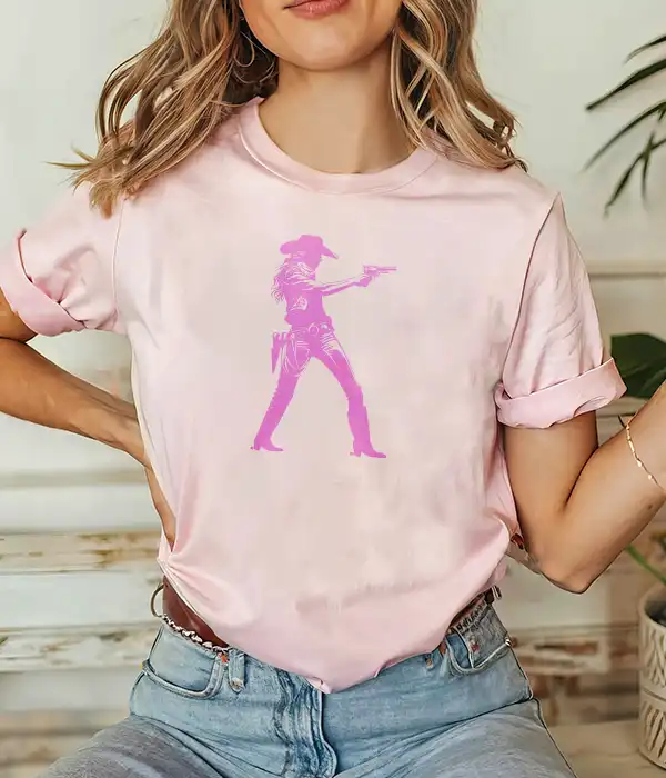 Modern Pink Cowgirl Gunslinger T-Shirt